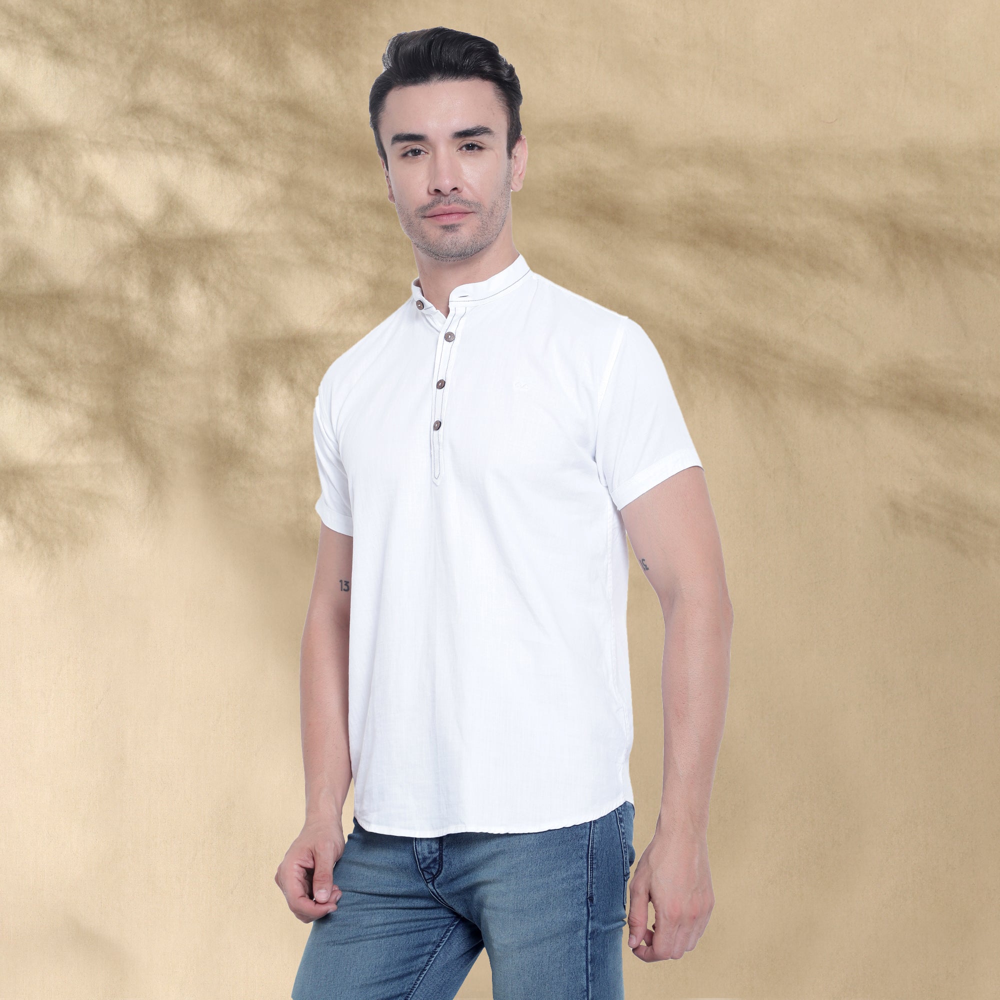 Men’s Half Sleeve Short Kurta – Casual & Ethnic Fusion Wear-White