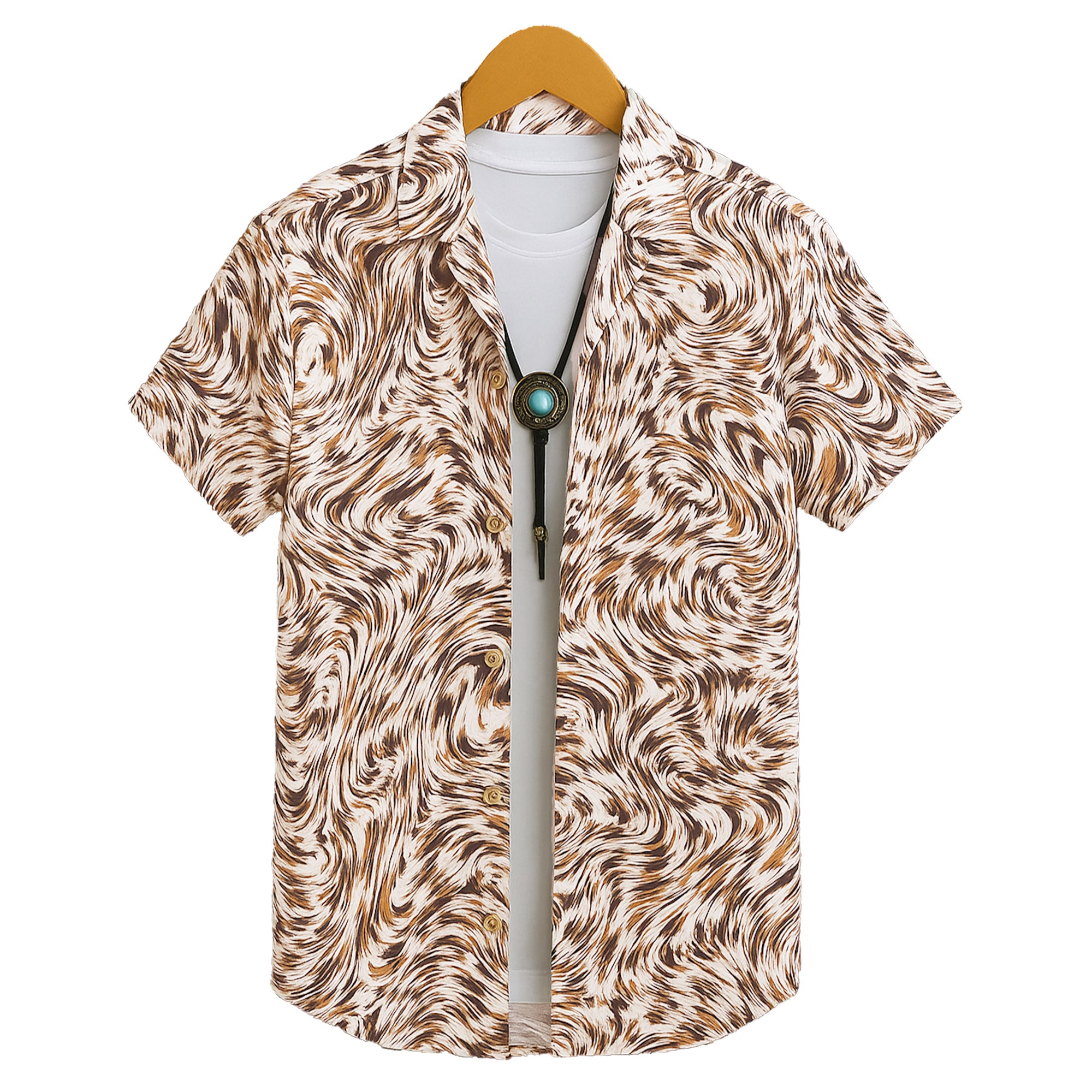 BROWN HALF CASUAL PRINTED COTTON SHIRT REGULAR FIT FOR MEN