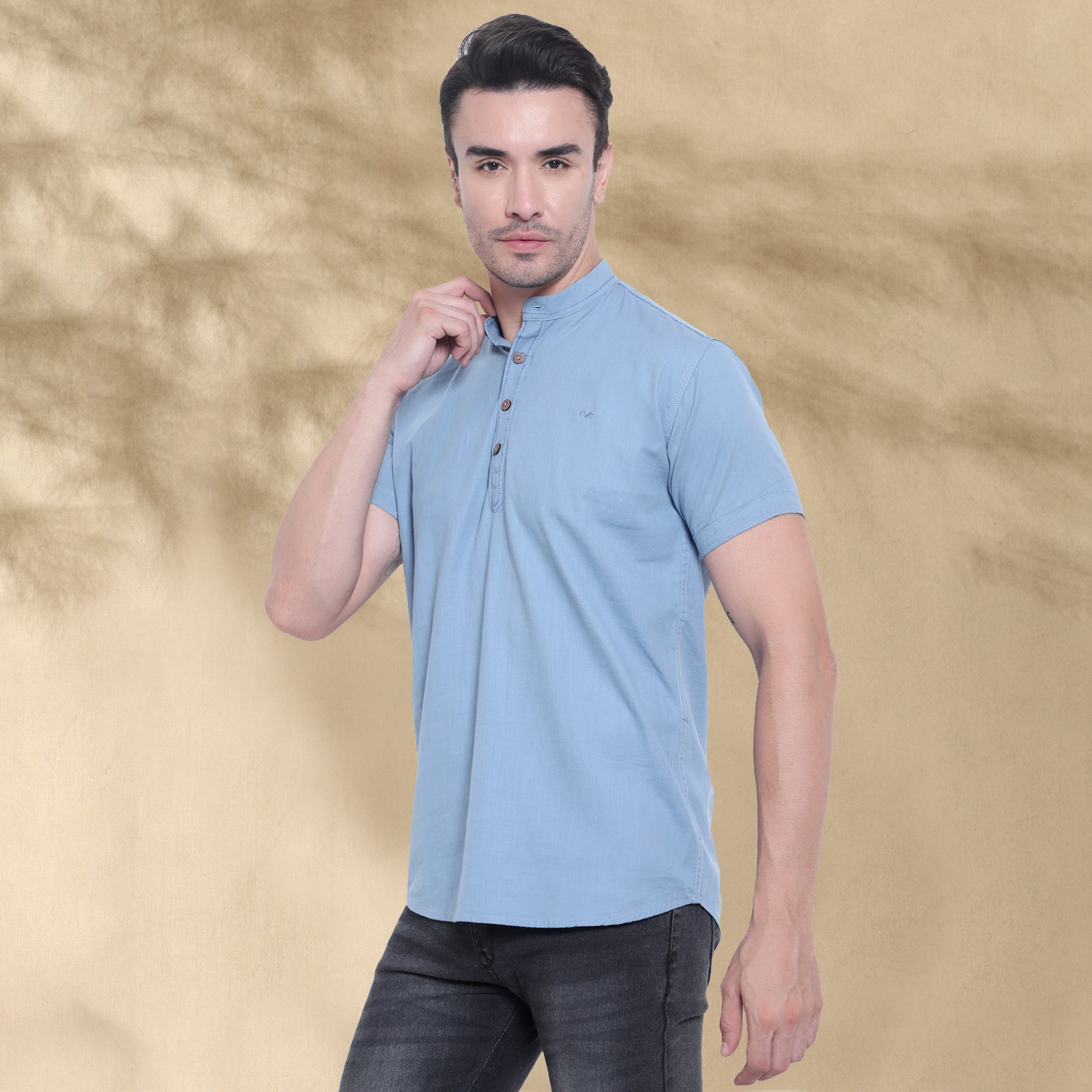 Men’s Half Sleeve Short Kurta – Casual & Ethnic Fusion Wear-Sky