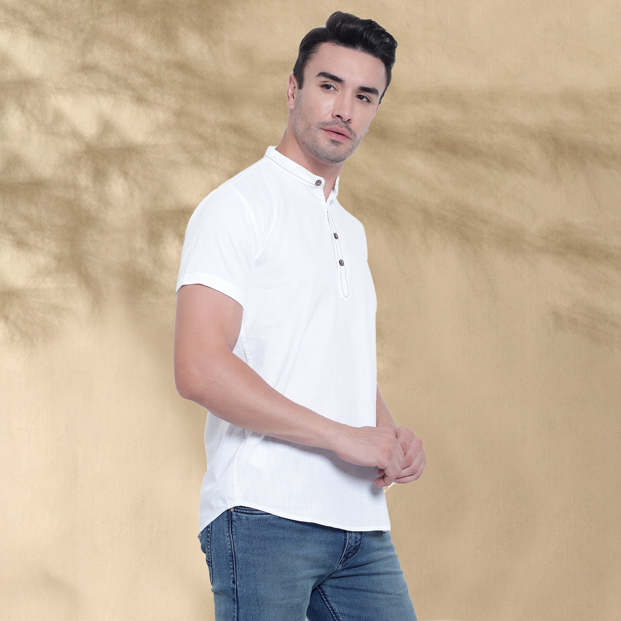 Men’s Half Sleeve Short Kurta – Casual & Ethnic Fusion Wear-White