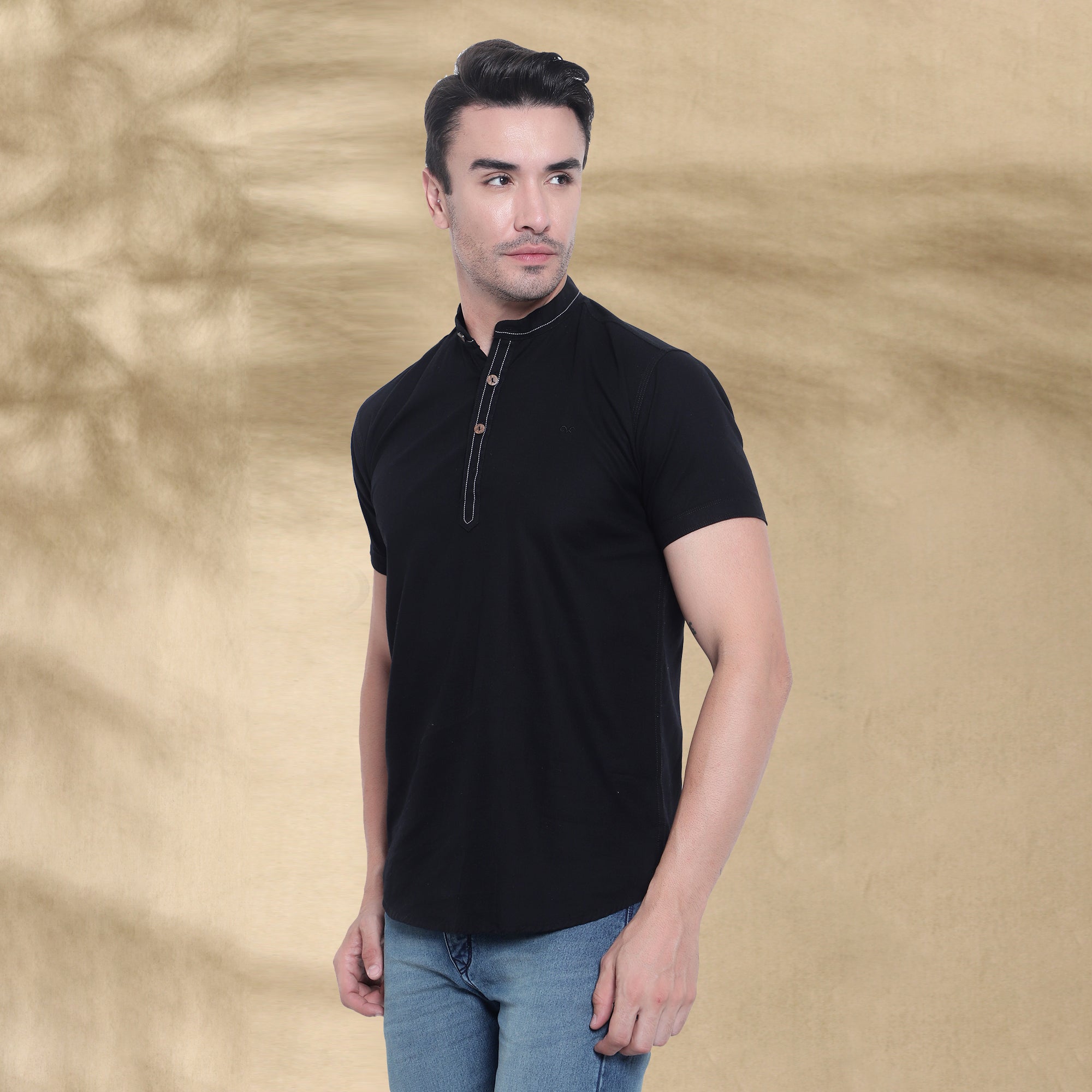 Men’s Half Sleeve Short Kurta – Casual & Ethnic Fusion Wear-Black