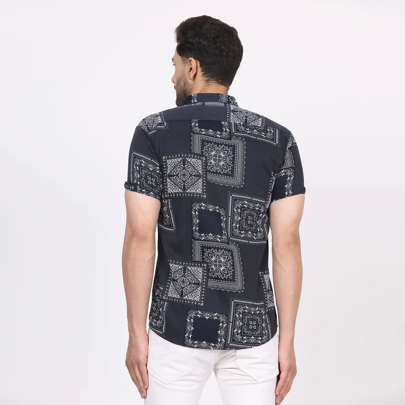 Men's Regular Fit Half Sleeve Printed Shirt-Black