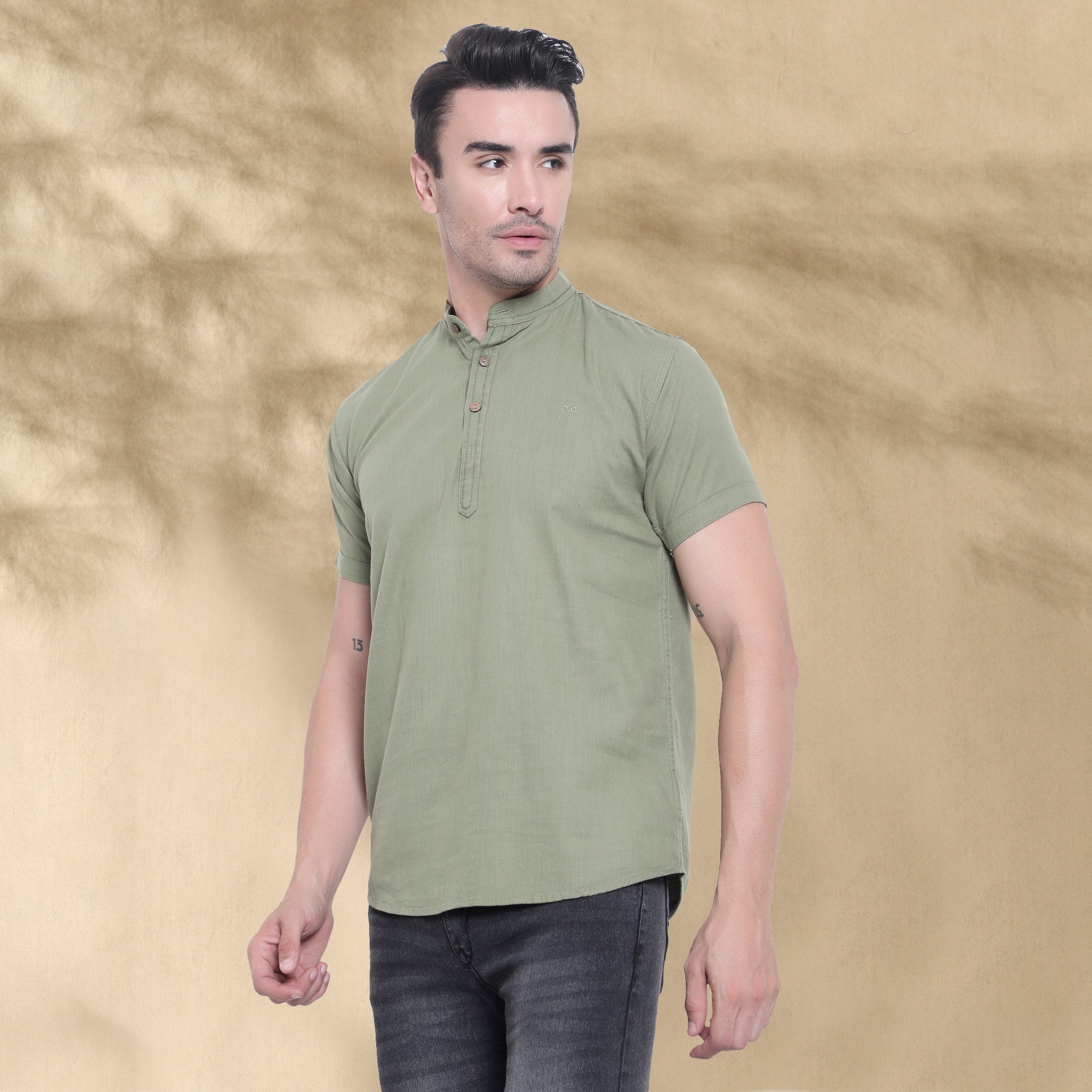 Men’s Half Sleeve Short Kurta – Casual & Ethnic Fusion Wear-Green