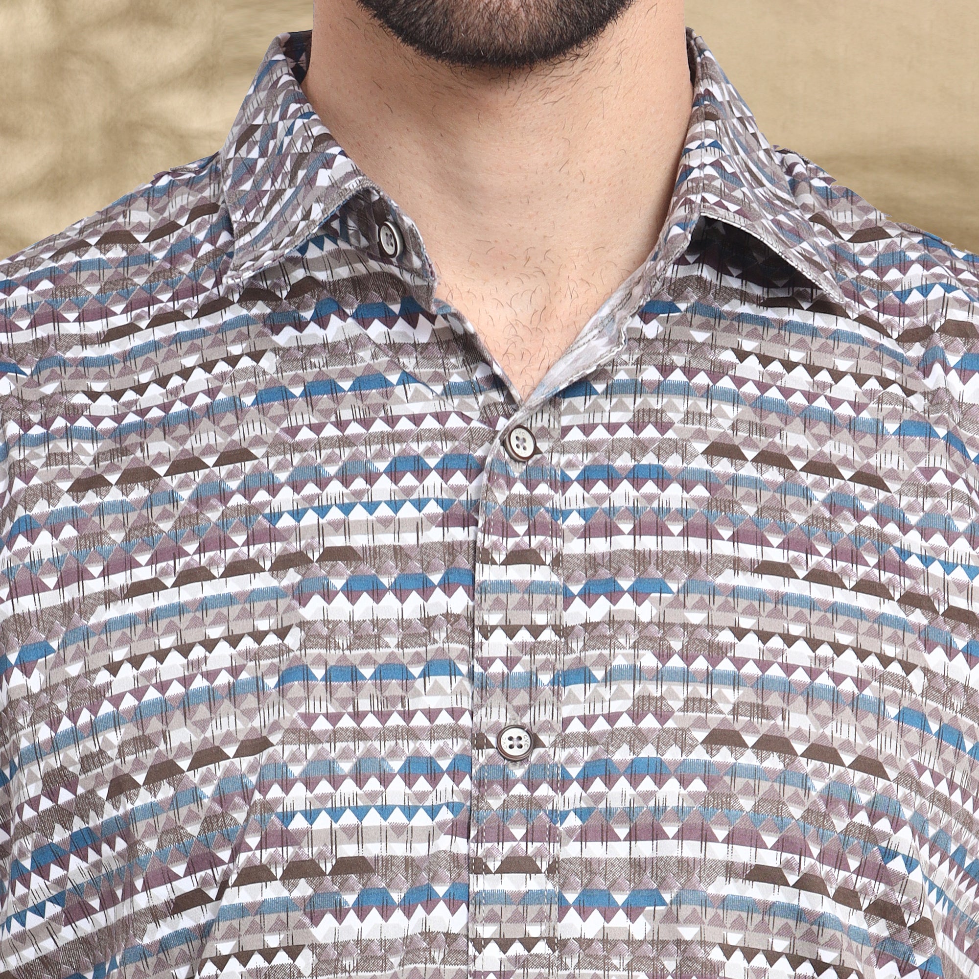 BROWN HALF CASUAL PRINTED COTTON SHIRT REGULAR FIT FOR MEN