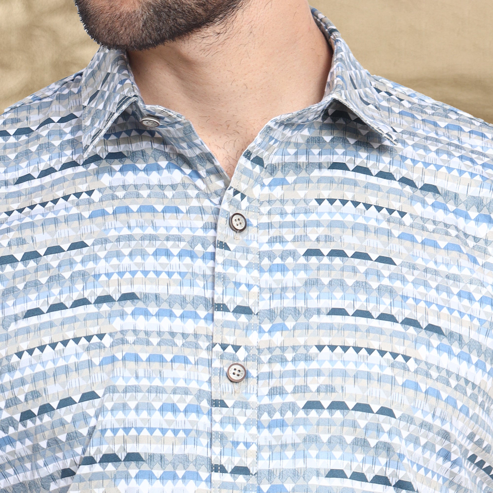 LIGHT BLUE HALF CASUAL PRINTED COTTON SHIRT REGULAR FIT FOR MEN