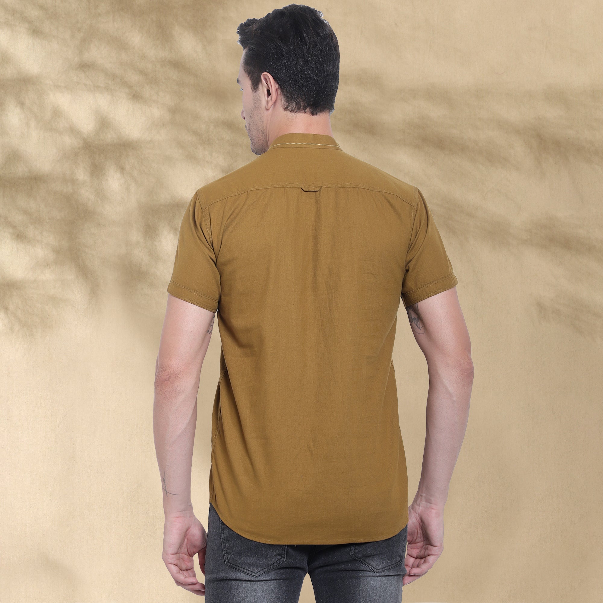 Men’s Half Sleeve Short Kurta – Casual & Ethnic Fusion Wear-Mustard