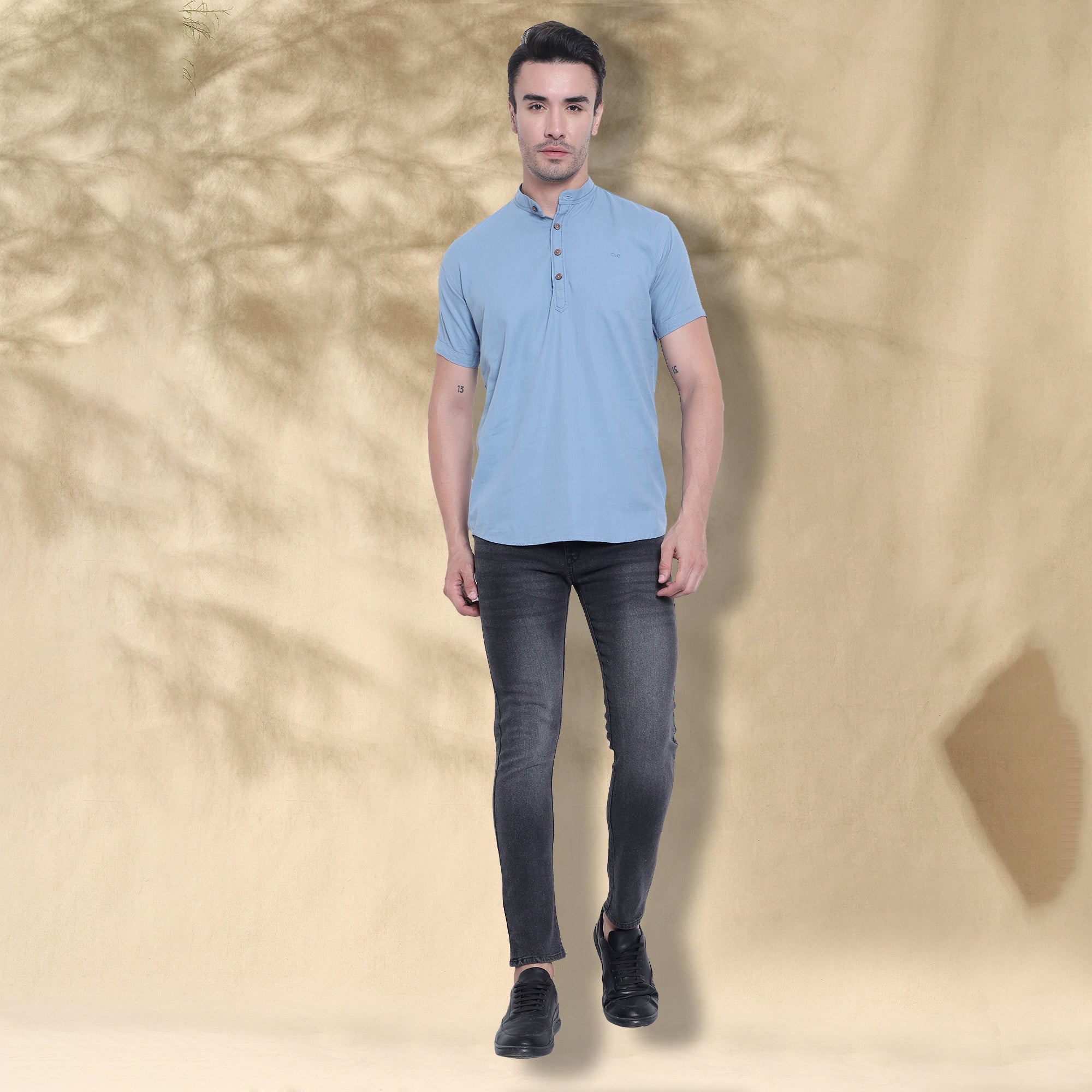 Men’s Half Sleeve Short Kurta – Casual & Ethnic Fusion Wear-Sky