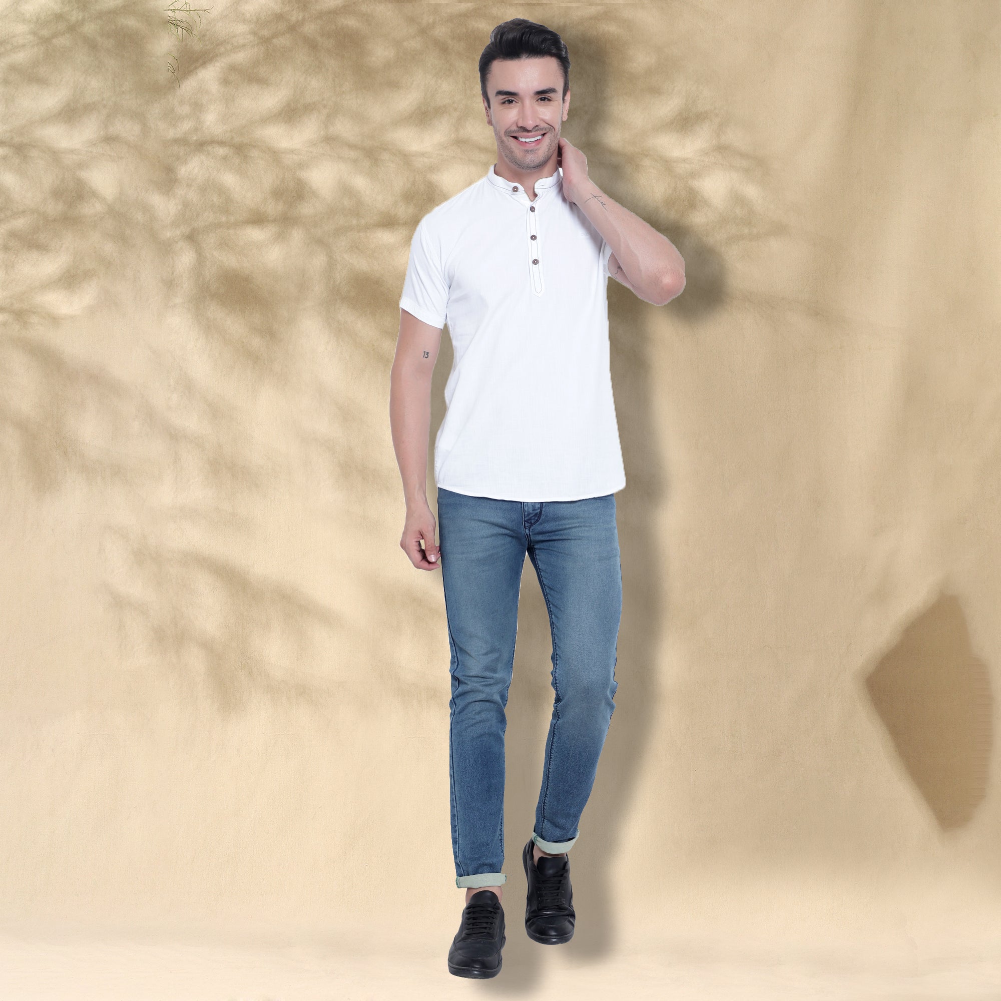 Men’s Half Sleeve Short Kurta – Casual & Ethnic Fusion Wear-White