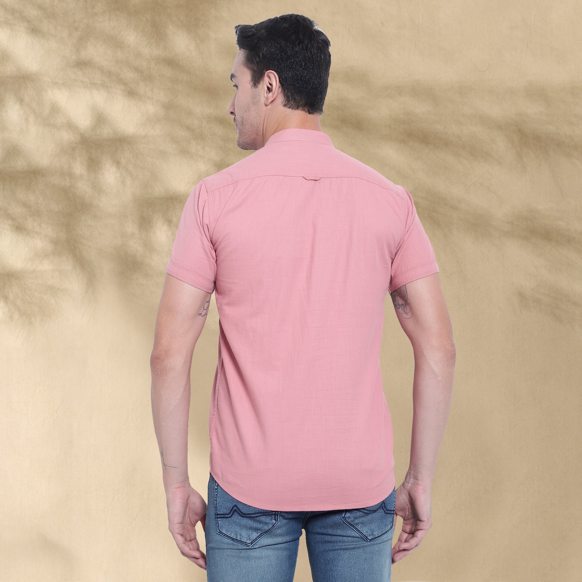 Men’s Half Sleeve Short Kurta – Casual & Ethnic Fusion Wear-Pink