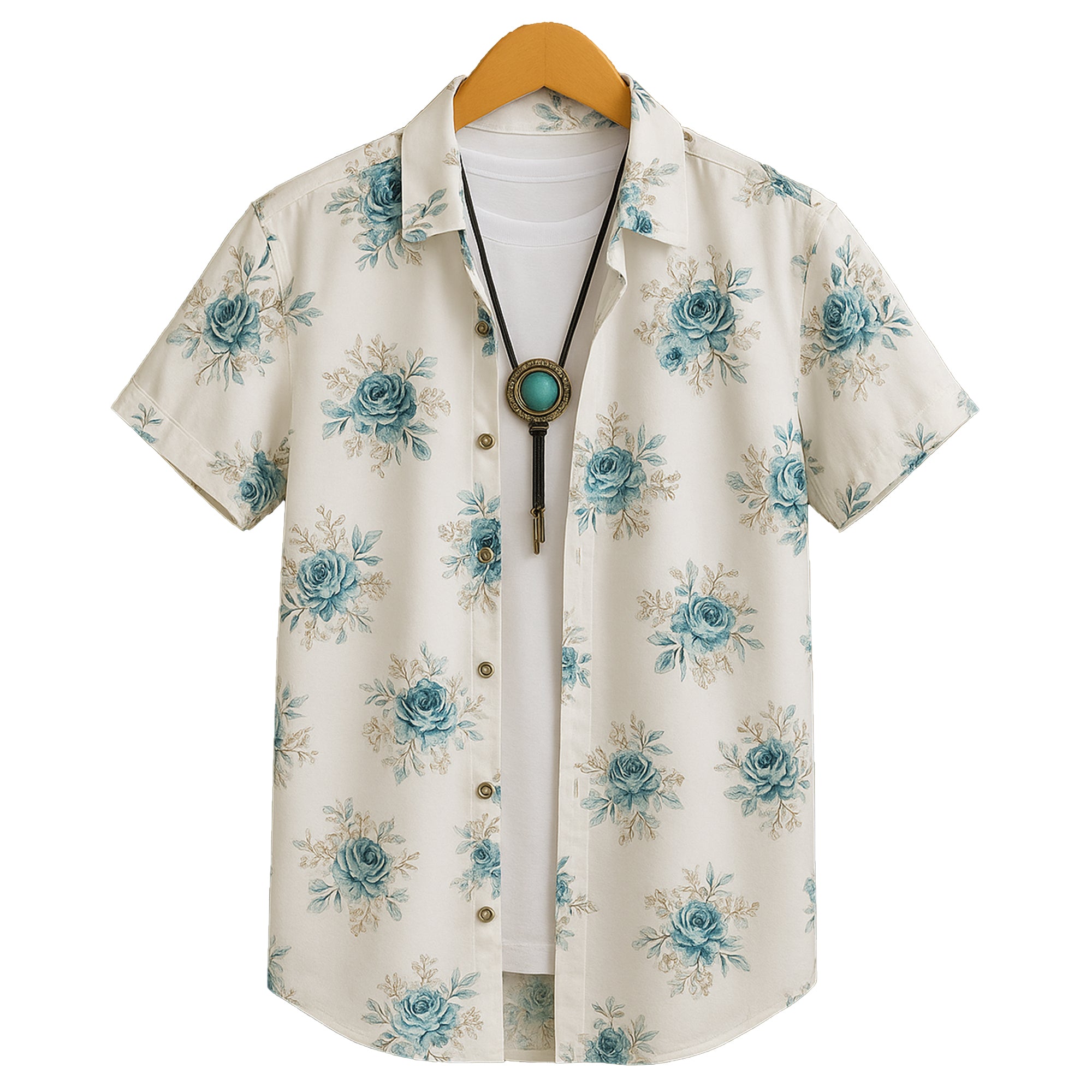 Blue Half Casual Printed Cotton Shirt Regular Fit For Men