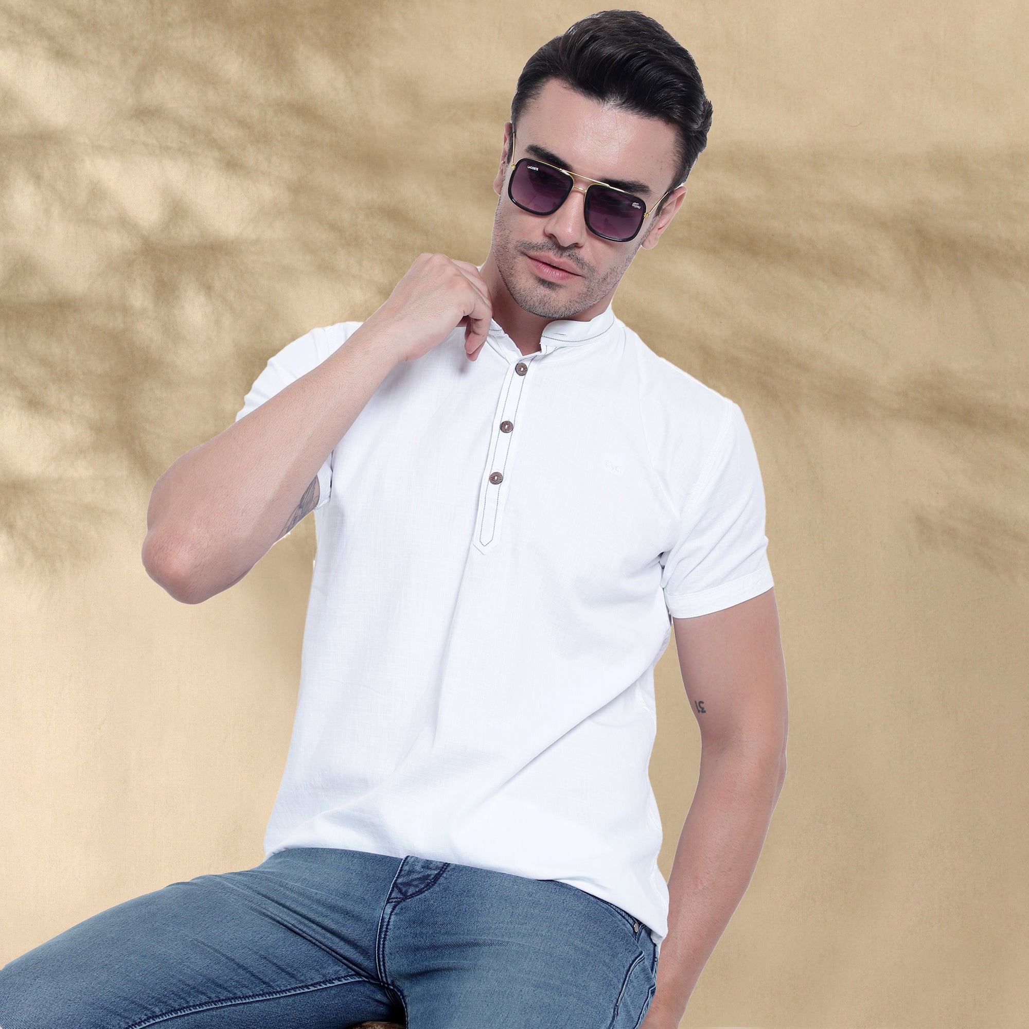 Men’s Half Sleeve Short Kurta – Casual & Ethnic Fusion Wear-White