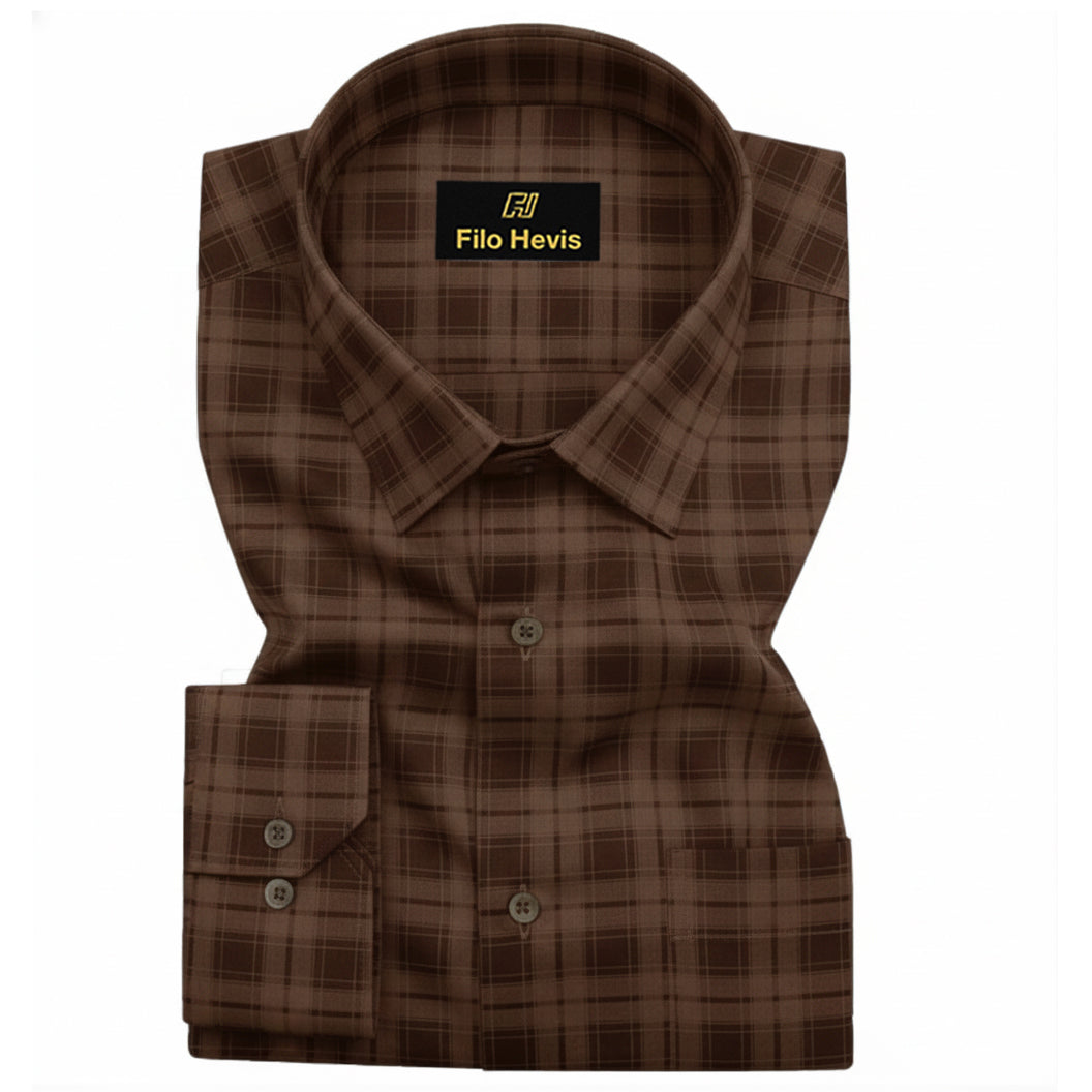 FORMAL COTTON CHECK SHIRTS FOR MEN - Brown Plaid (Long Sleeve)