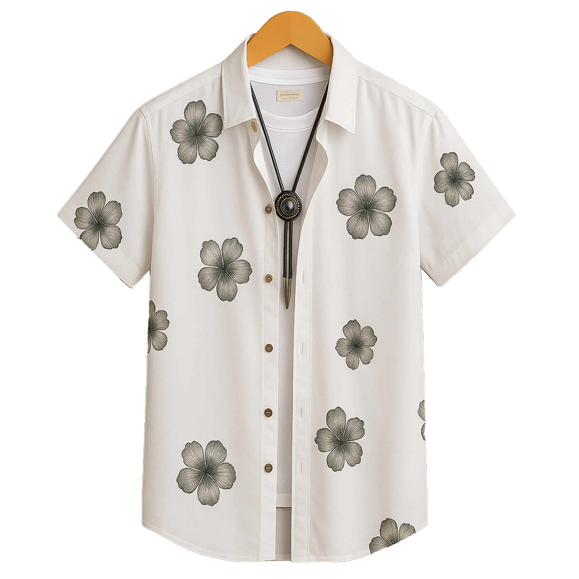 White HALF CASUAL PRINTED COTTON SHIRT REGULAR FIT FOR MEN
