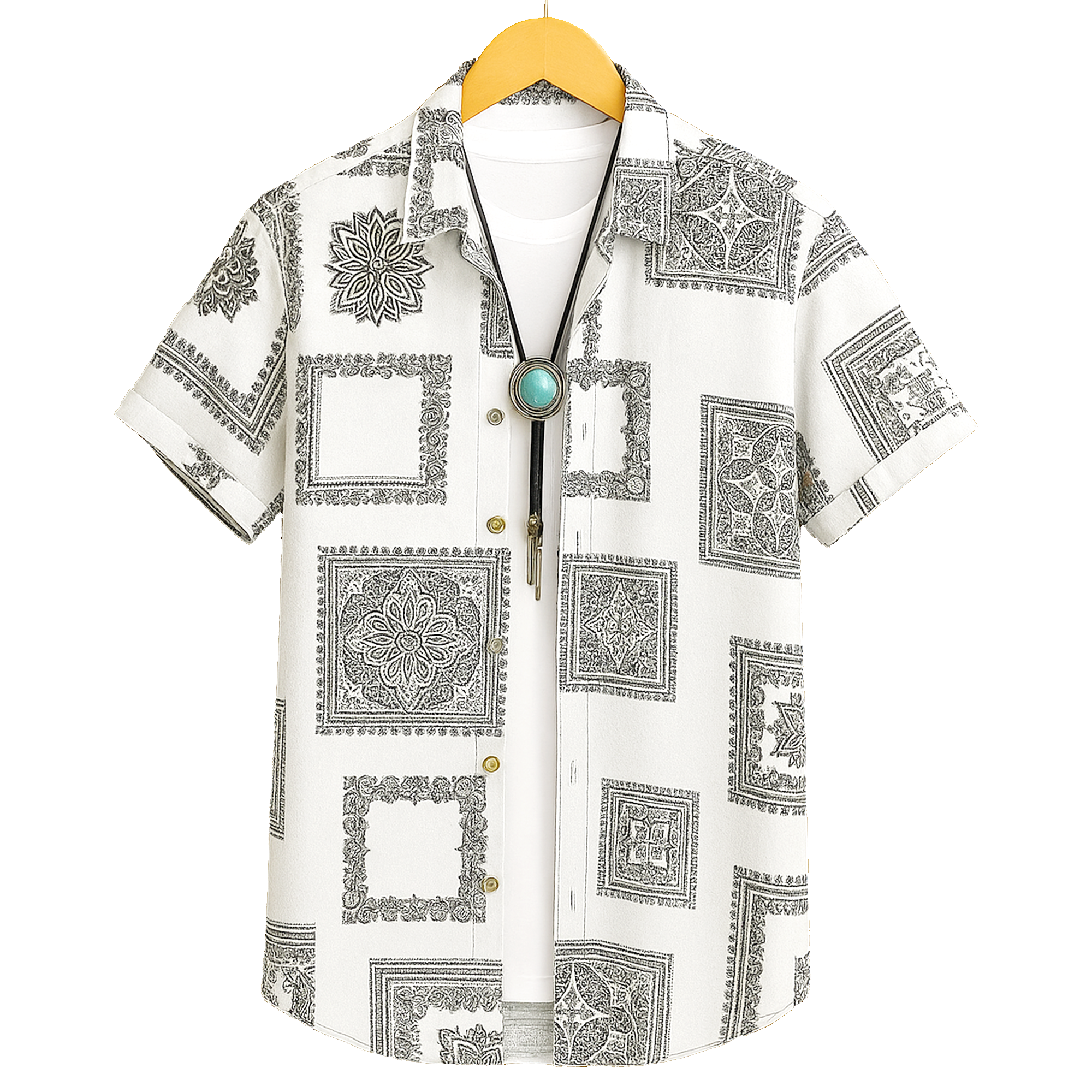 Men's Regular Fit Half Sleeve Printed Shirt-White