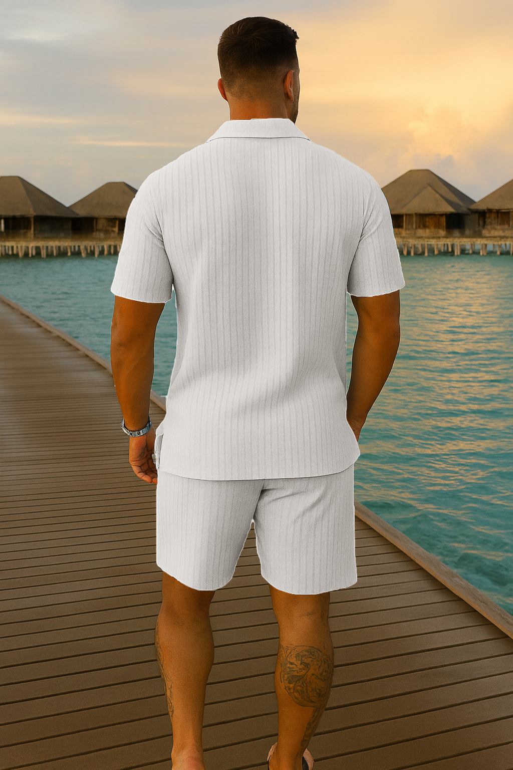 Men’s Premium White Summer Co-ord Set | Short Sleeve Shirt & Shorts