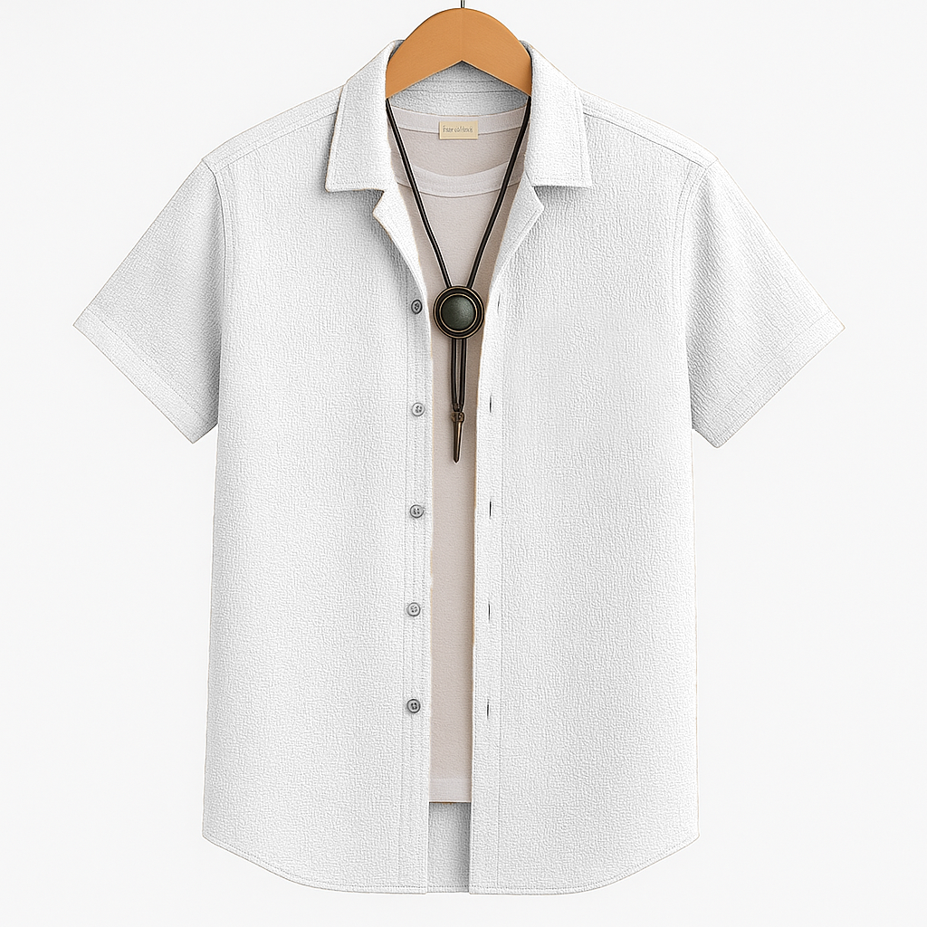 Men’s White Poly-Cotton Casual Shirt | Short Sleeve | Summer Comfort