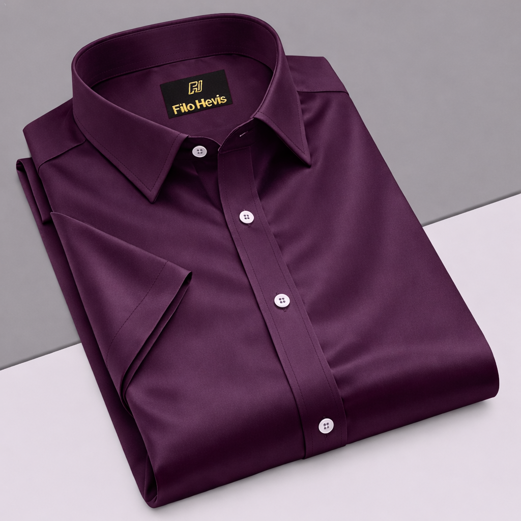 Men’s Satin Half Sleeve Formal Shirt – Premium Soft & Shiny Finish-Wine