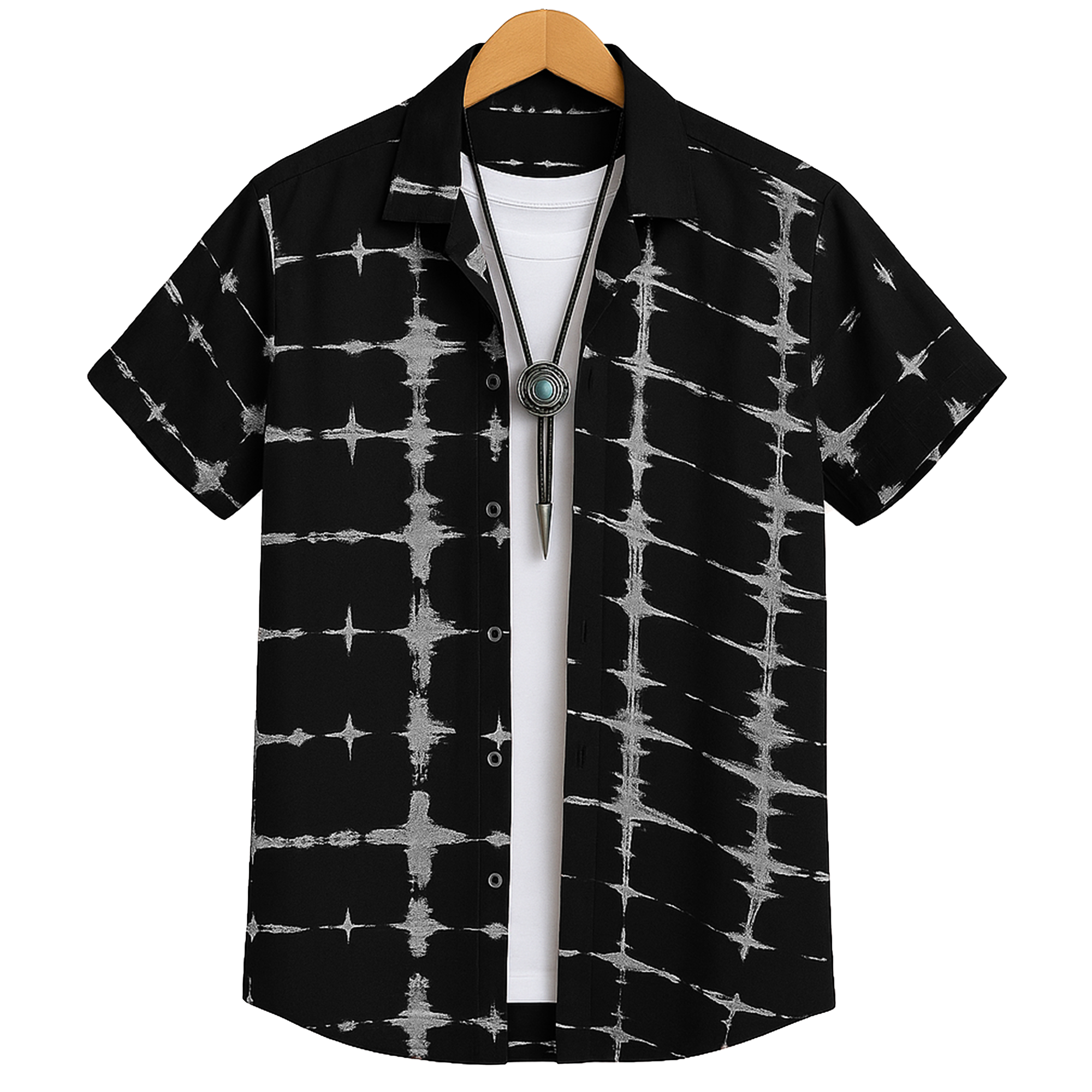 Half Casual Printed Cotton Shirt Regular Fit For Men-Black