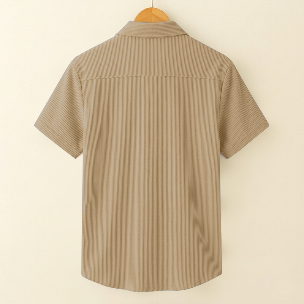 SELF-CORD CASUAL SHIRTS FOR MEN BLENDED FABRIC | Half Sleeves | Beige