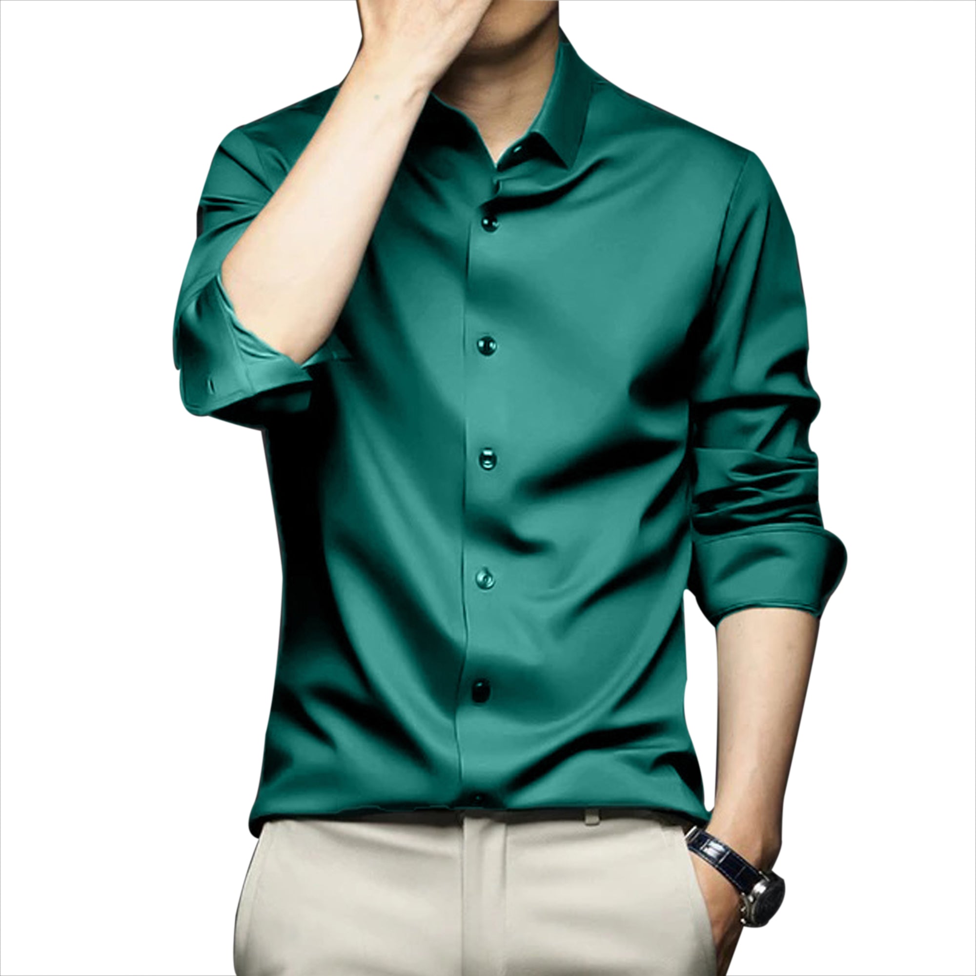 Poly Satin formal Shirt For Men-Cyan