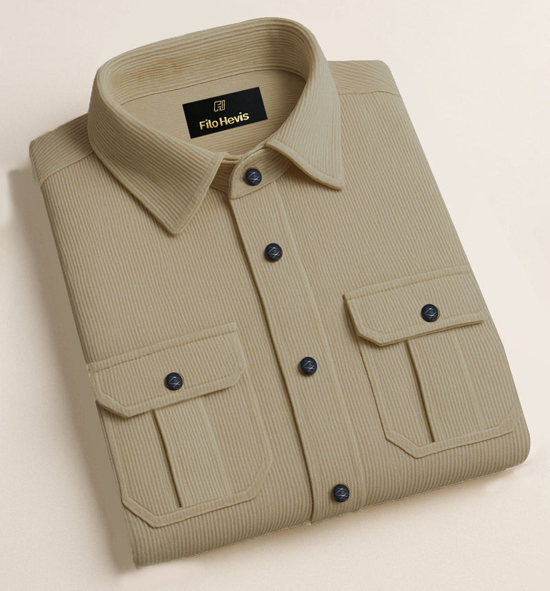 COTTON CORDUROY SHIRT FOR WINTER STYLE | 21-WALES CORDUROY | DOUBLE POCKET | Cream