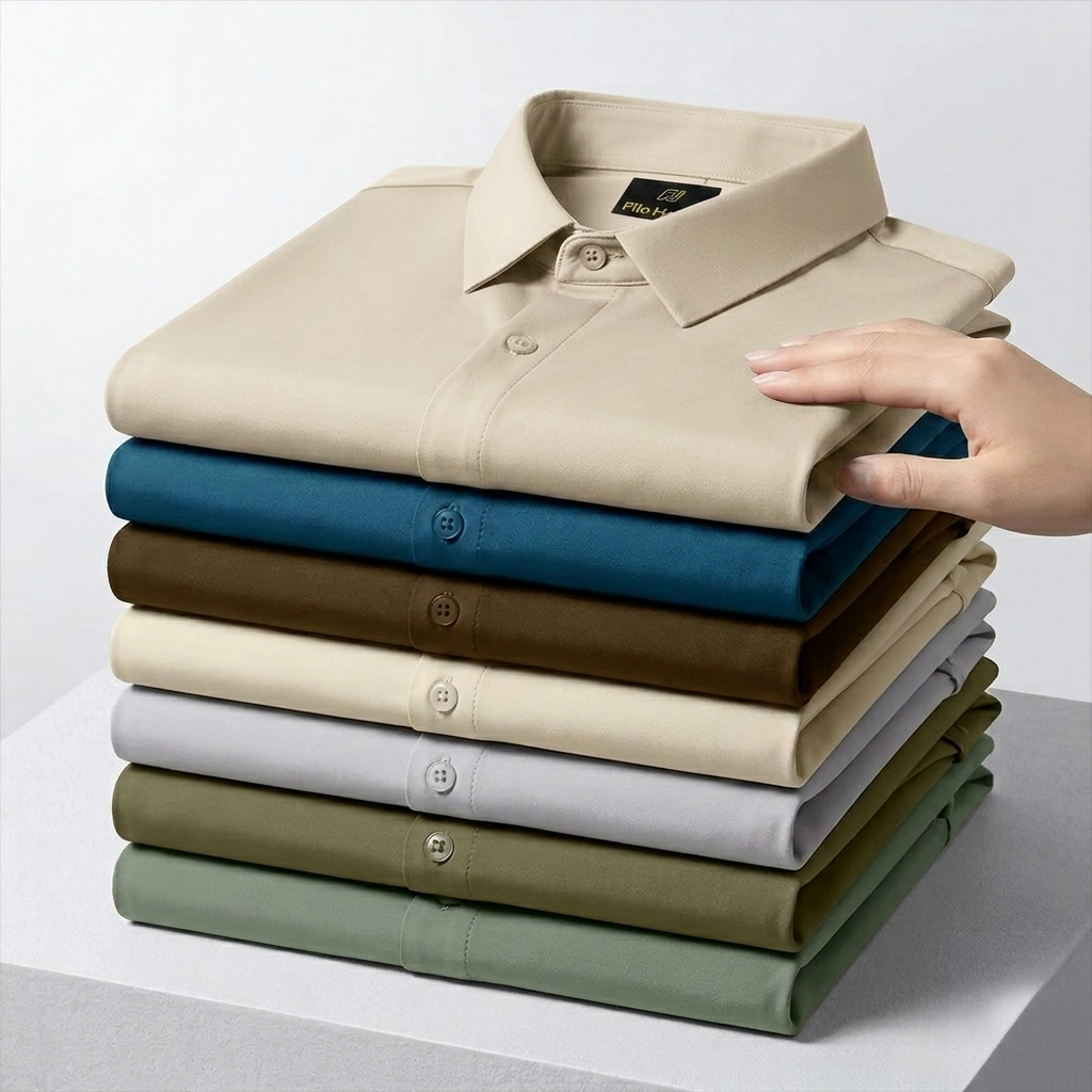Men's Premium Stretch Formal Shirt with Silver Collar Pins | Wrinkle-Resistant | Party & Office Wear | Cream My Store