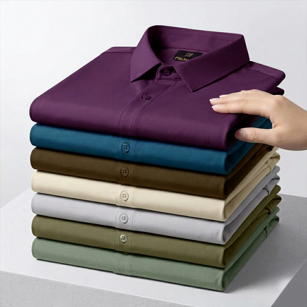 Men's Premium Stretch Formal Shirt with Gold Collar Pins | Wrinkle-Resistant | Party & Office Wear | Wine My Store