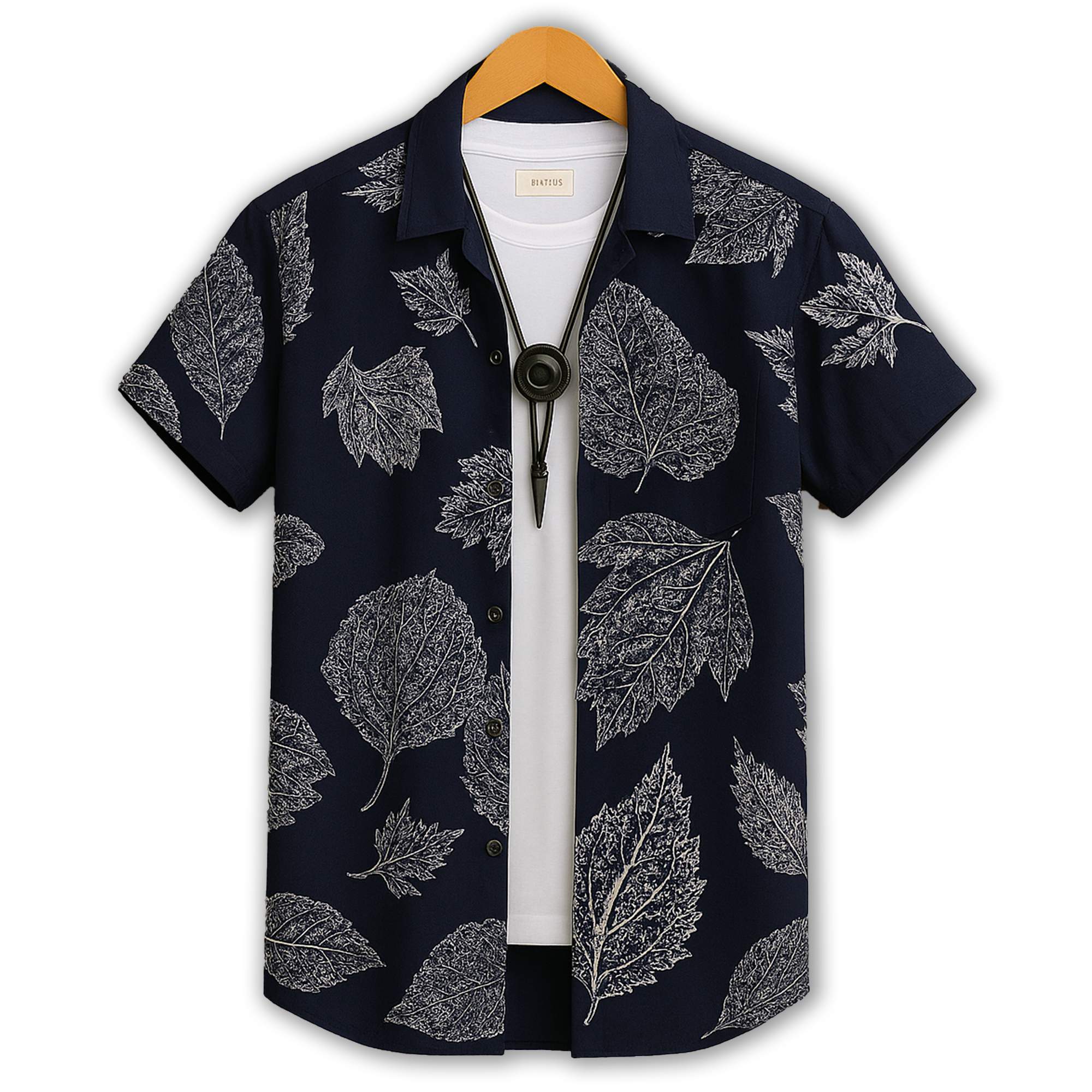 Navy Blue Half Casual Printed Cotton Shirt Regular Fit For Men