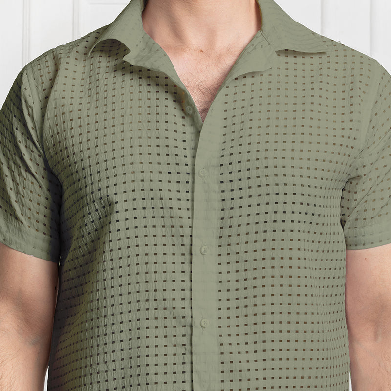 SLIM FIT NET HALF SHIRTS FOR MEN | SUMMER CASUAL SHIRTS Olive Green