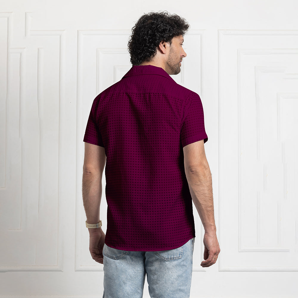 Men's Net Self Cuban Collar Casual Shirt Purple