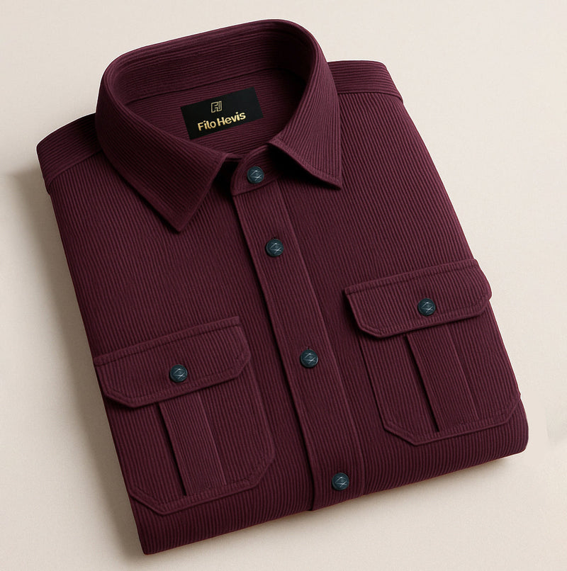COTTON CORDUROY SHIRT FOR WINTER STYLE | 21-WALES CORDUROY | DOUBLE POCKET | Wine