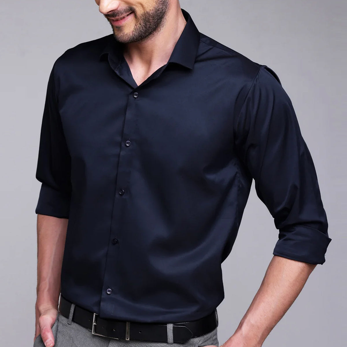 Navy blue satin shirt