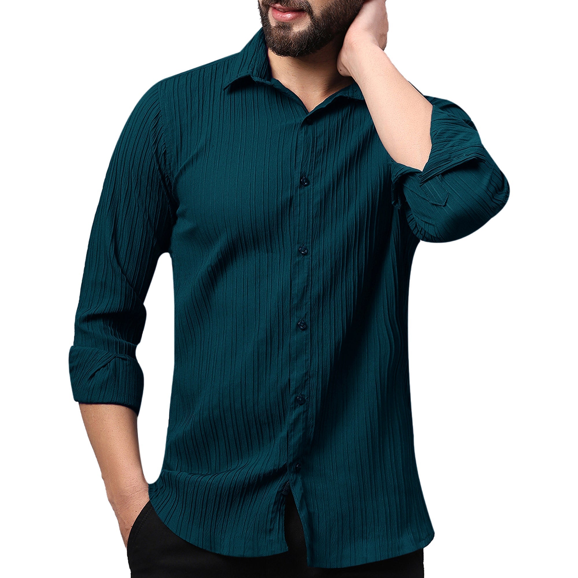 SELF-STRIPE TEXTURED POPCORN SHIRT | CASUAL SHIRTS FOR MEN My Store