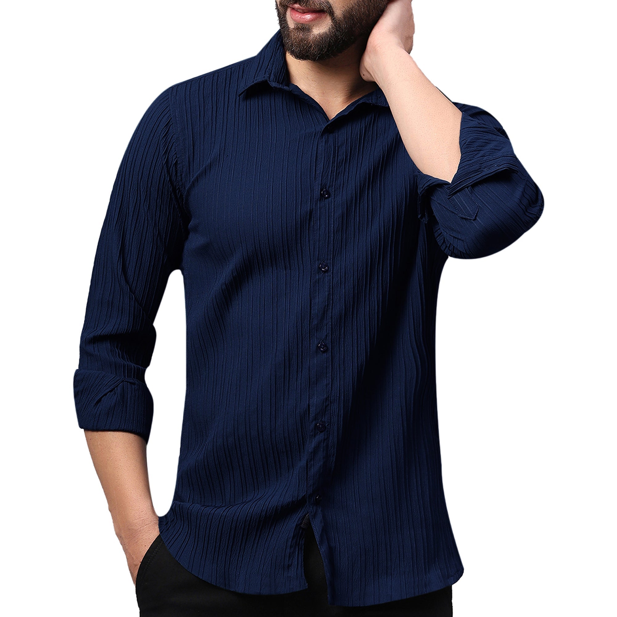 SELF-STRIPE TEXTURED POPCORN SHIRT | CASUAL SHIRTS FOR MEN My Store