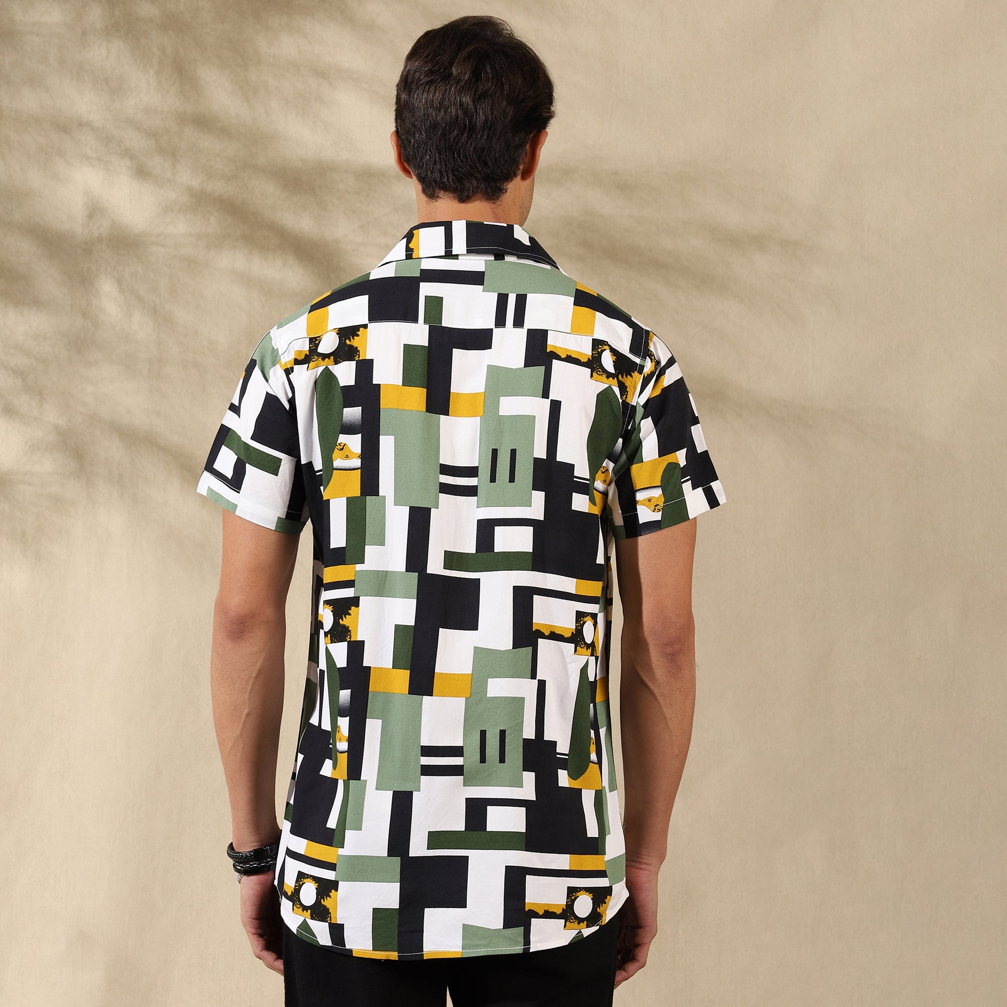 GREEN HALF CASUAL PRINTED COTTON SHIRT REGULAR FIT FOR MEN