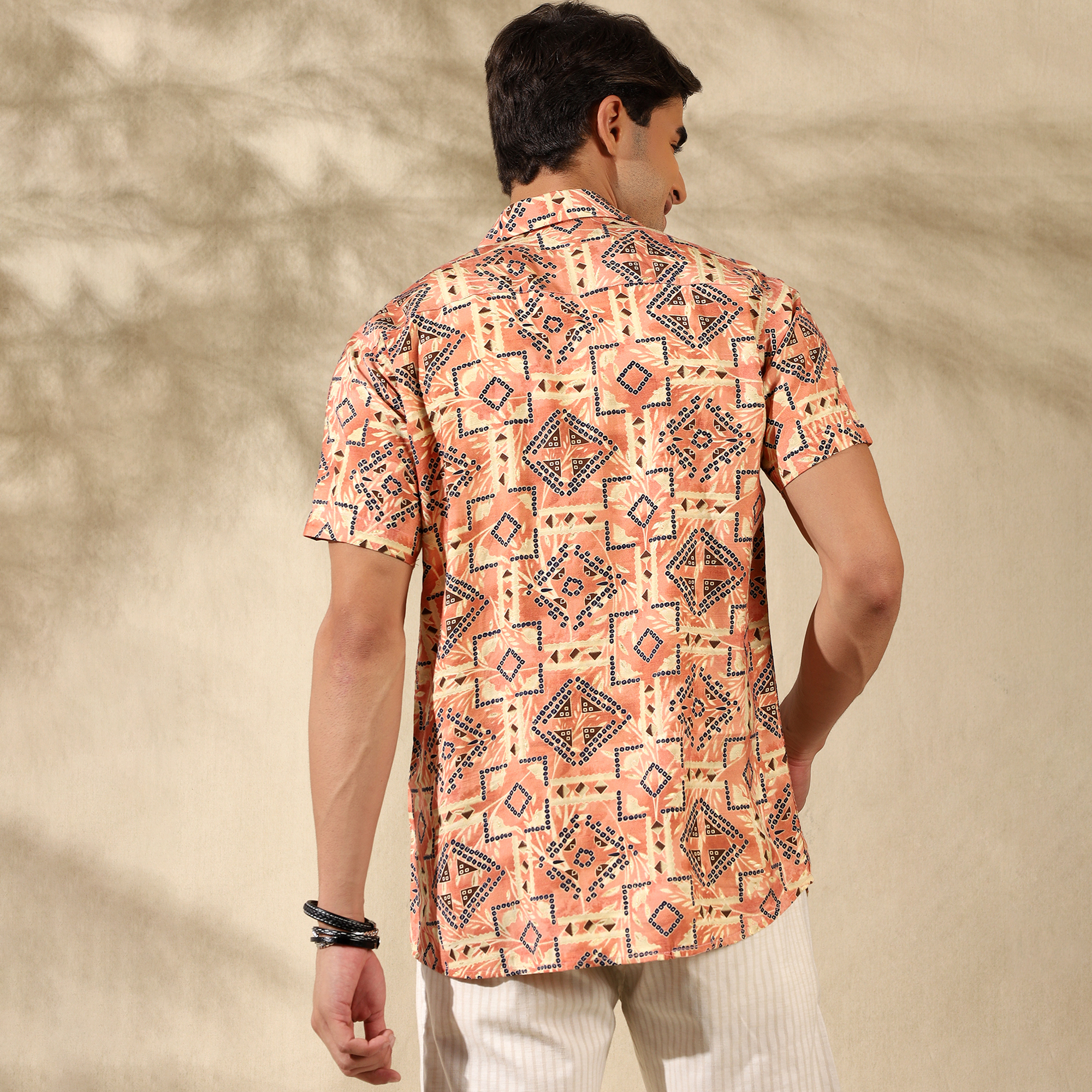 PEACH HALF CASUAL PRINTED COTTON SHIRT REGULAR FIT FOR MEN