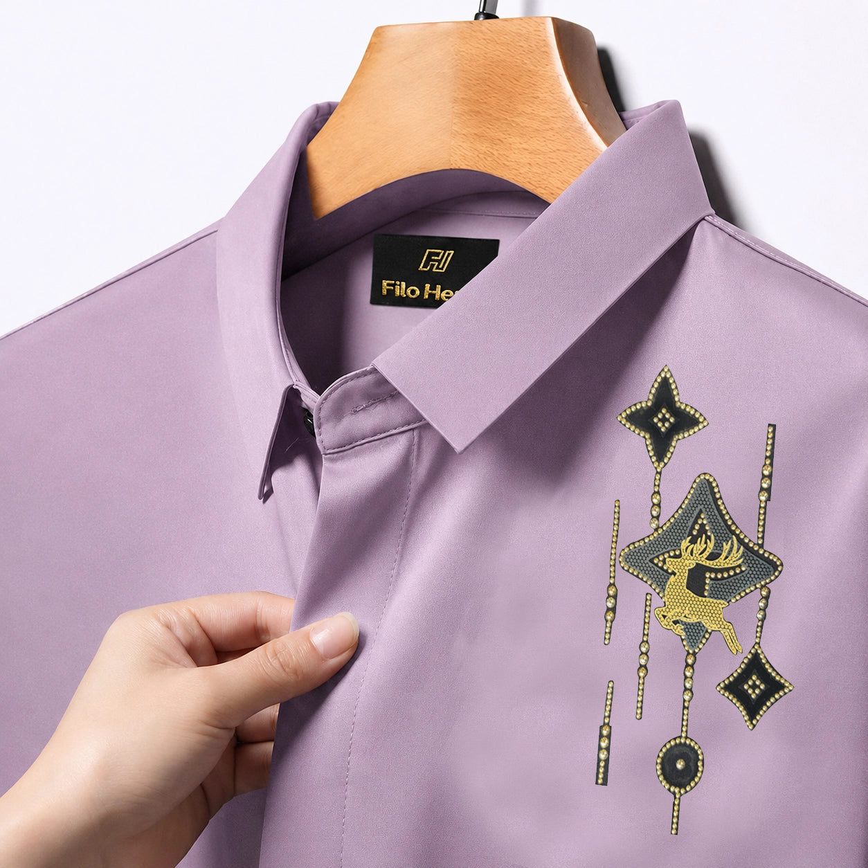 Deer Embroidery Party Shirts | Club Wear | Onion