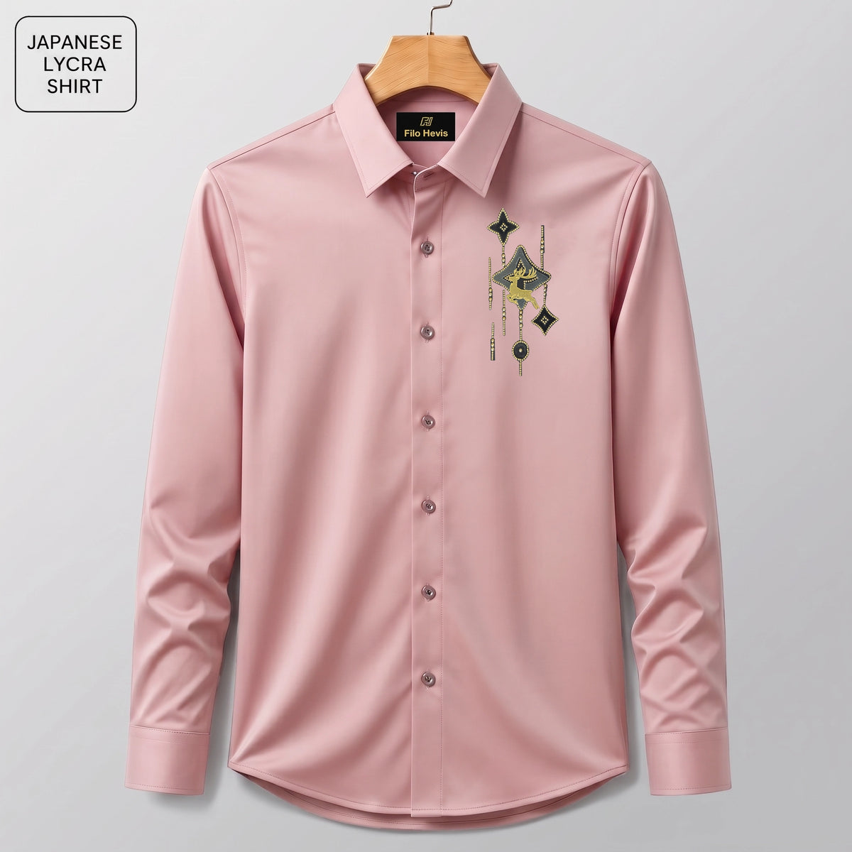 Deer Embroidery Party Shirts | Club Wear | Peach