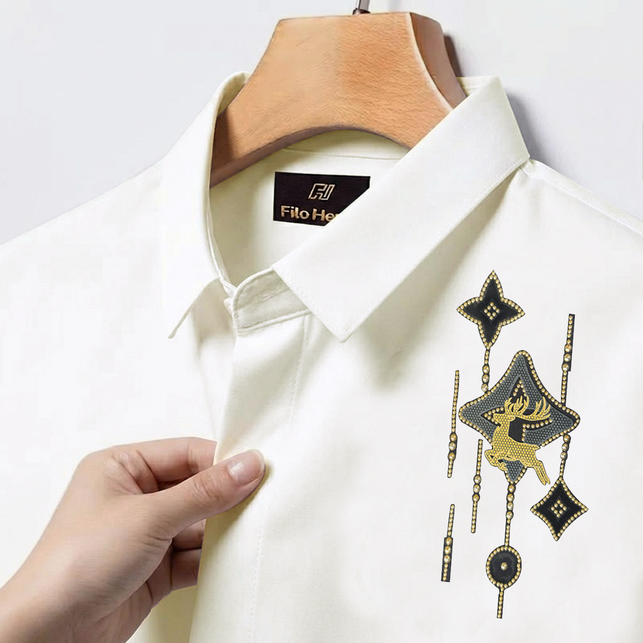 Deer Embroidery Party Shirts | Club Wear | White