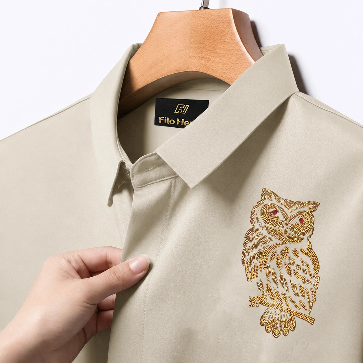 Owl Embroidery Party Shirts | Club Wear | Cream