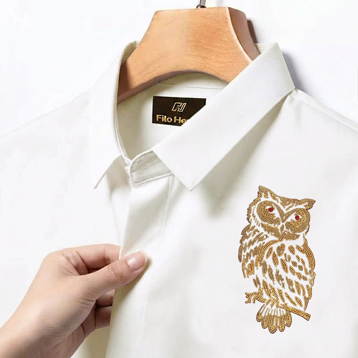 Owl Embroidery Party Shirts | Club Wear | White