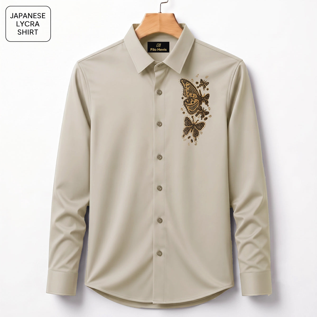 Butterfly Embroidery Party Shirts | Club Wear | Cream