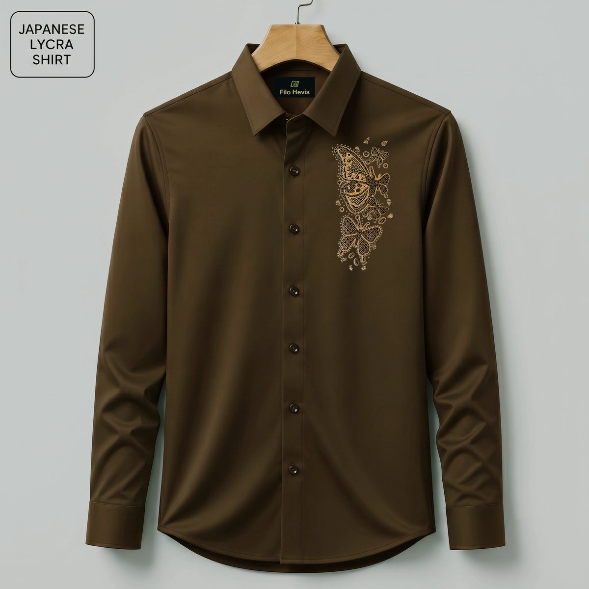 Butterfly Embroidery Party Shirts | Club Wear | Light Brown