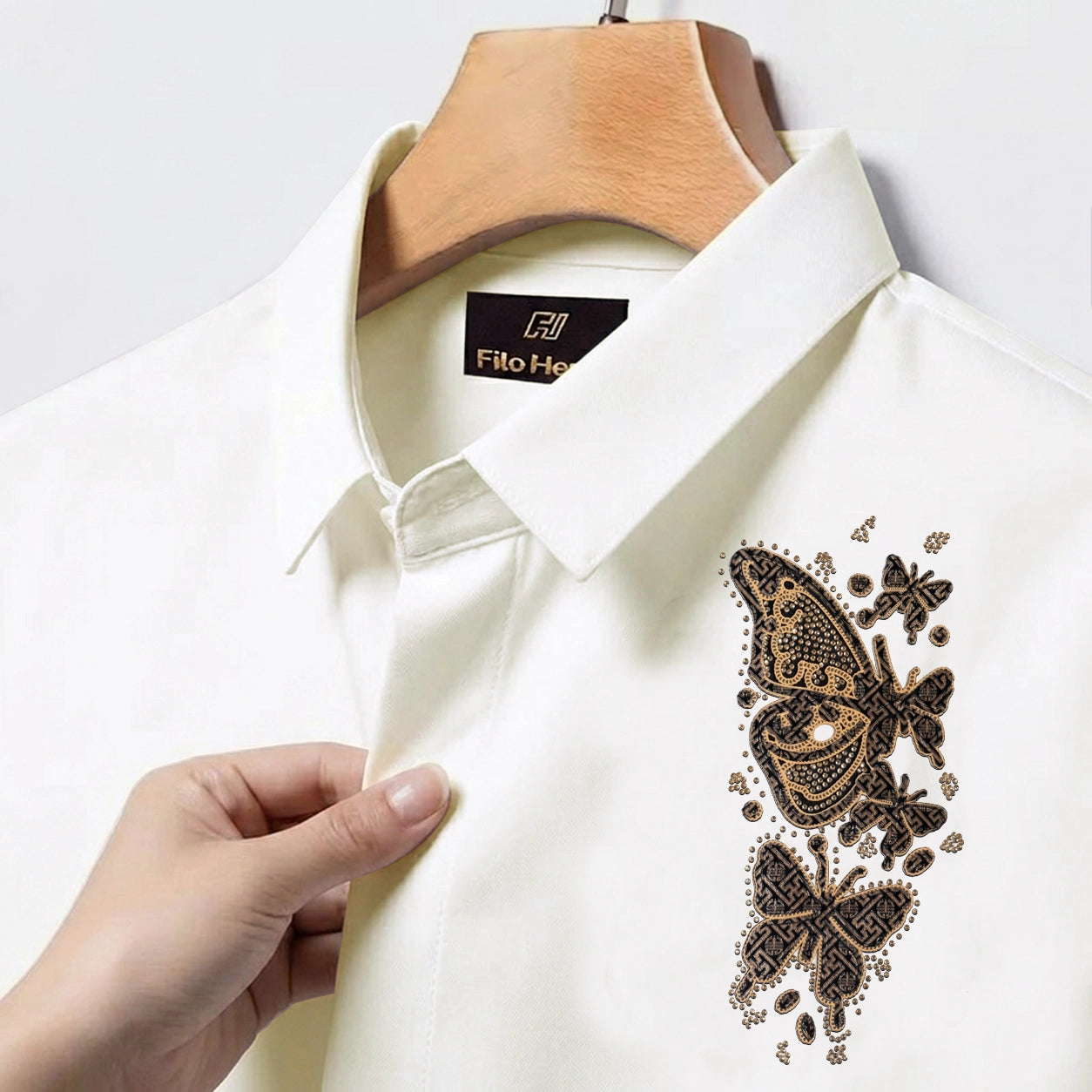 Butterfly Embroidery Party Shirts | Club Wear | White