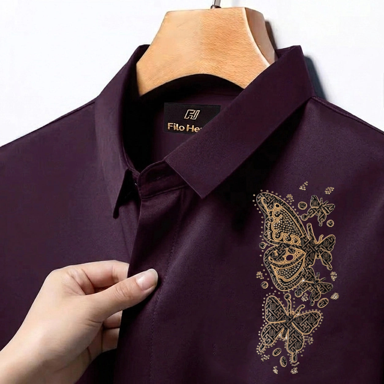 Butterfly Embroidery Party Shirts | Club Wear | Wine