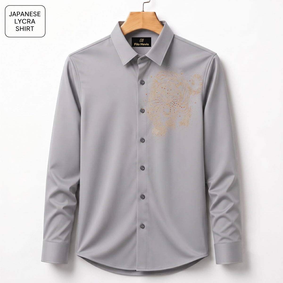 Tiger Embroidery Party Shirts | Club Wear | Light Grey