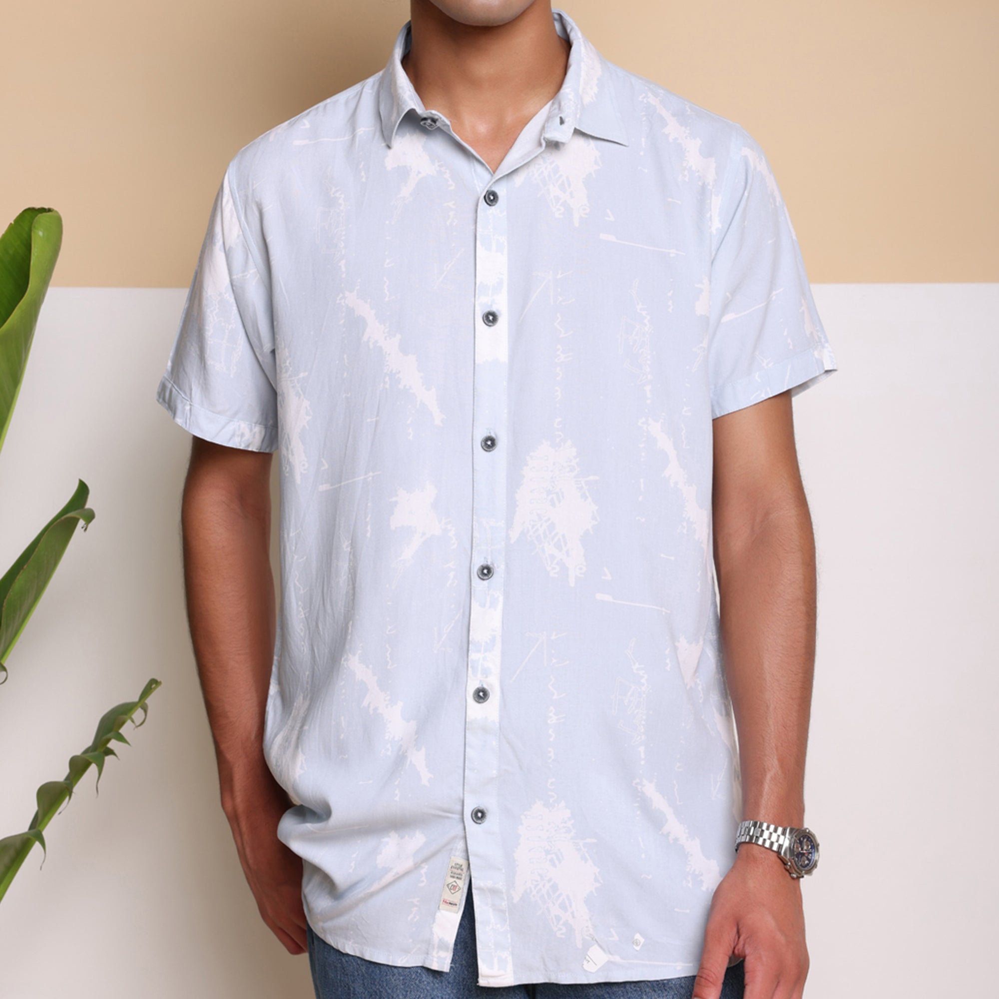 Sky Blue HALF CASUAL PRINTED COTTON SHIRT REGULAR FIT FOR MAN