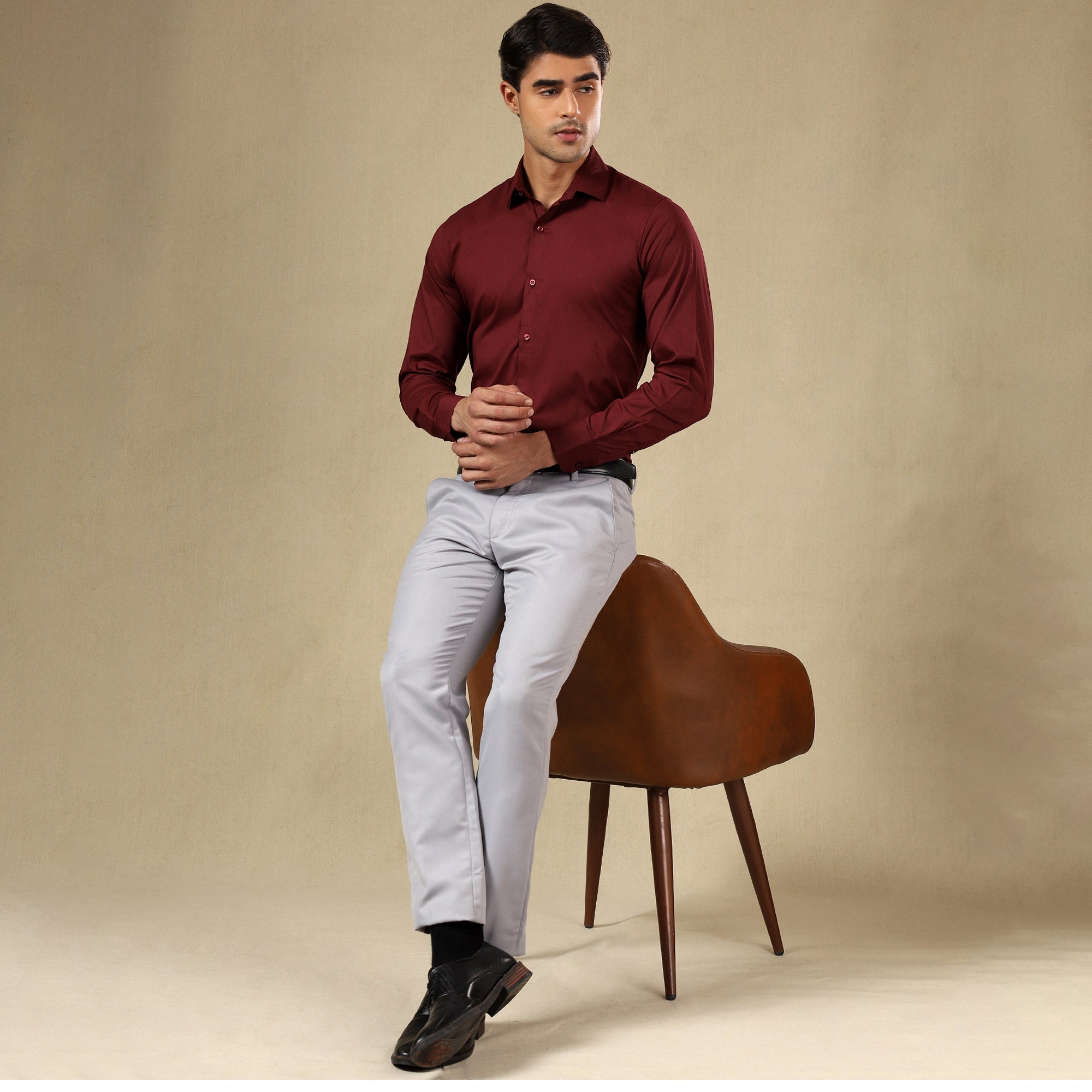Premium Self Textured Formal Shirt for Men | Maroon
