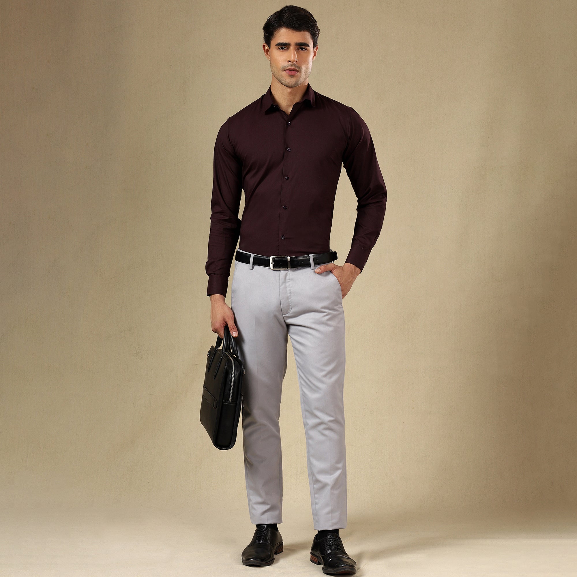 Premium Self Textured Formal Shirt for Men | Wine