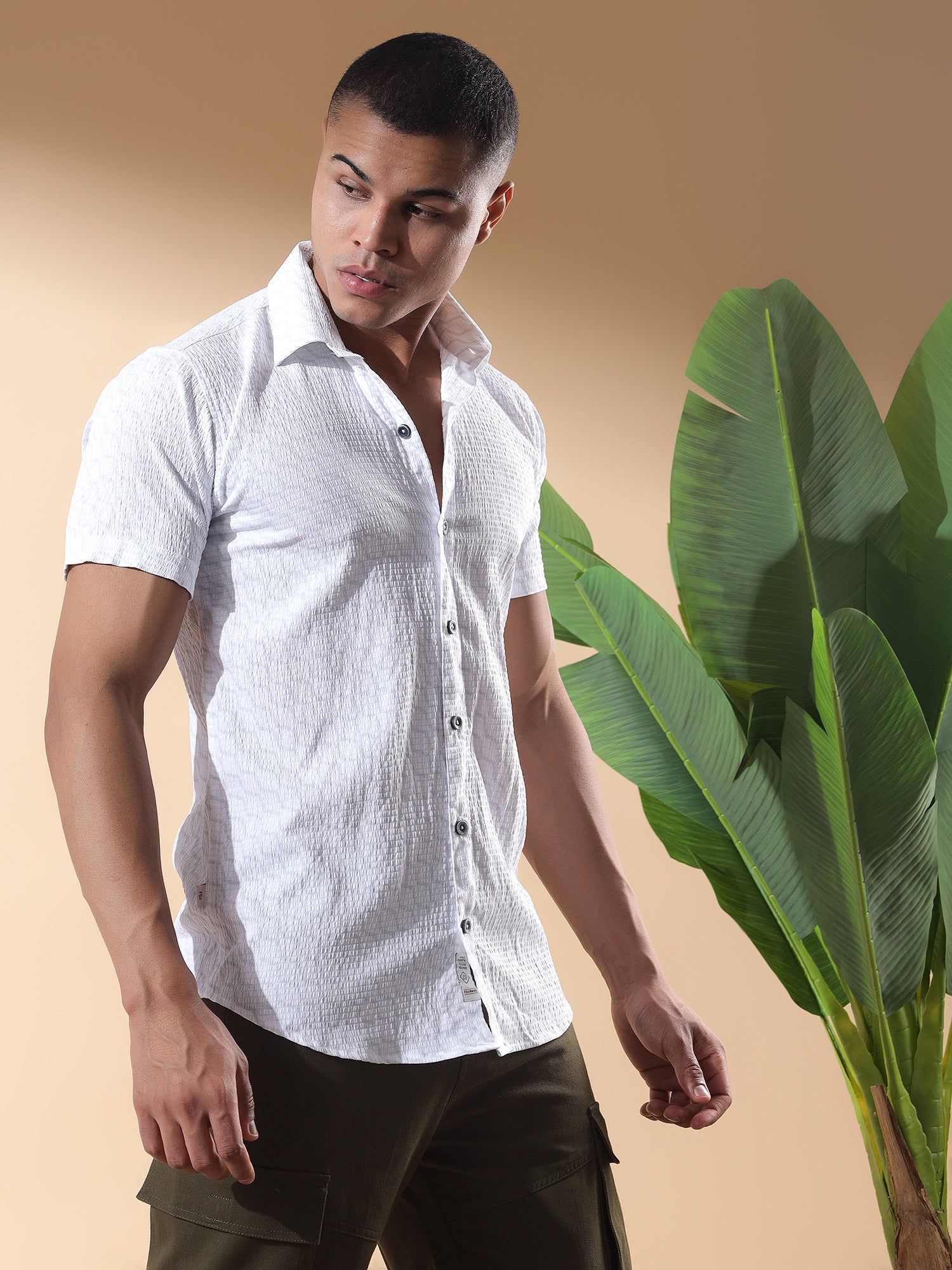 White-06-HALF CASUAL PRINTED COTTON SHIRT REGULAR FIT FOR MEN